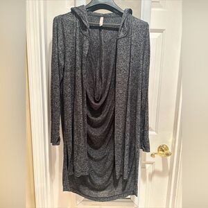 ATHLETA Harmony Cardigan, Dark Gray Long Sleeve Drape Hooded Athleisure, M